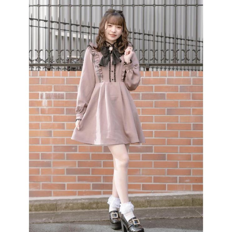 ２色●PATOU●リボン付きコットン素材●超フェミニンワンピース レースリボン配色フリルワンピース[品番：RJTW0000786]｜ROJITA