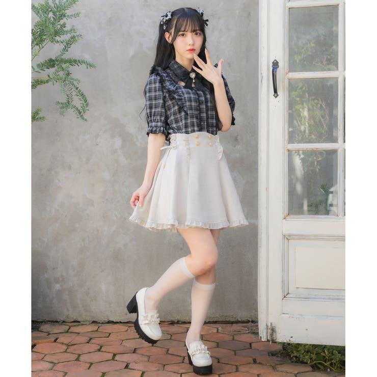 新品未開封★ROJITA ダブルリボンラッフルフリル配色ブラウス 地雷系 量産型 セール】ダブルリボンラッフルフリル配色ブラウス（シャツ