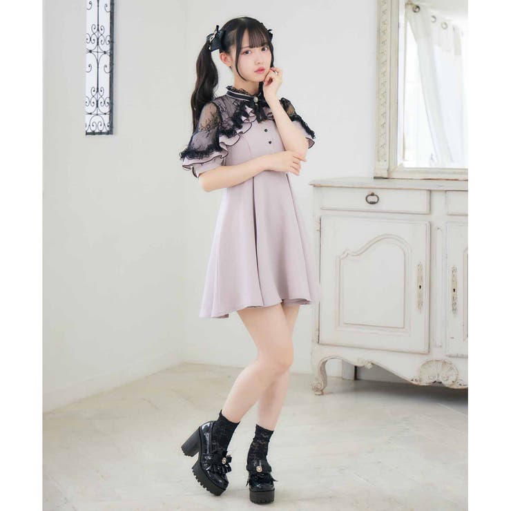 ショルダーオーバーレースラッフルワンピース[品番：RJTW0002105