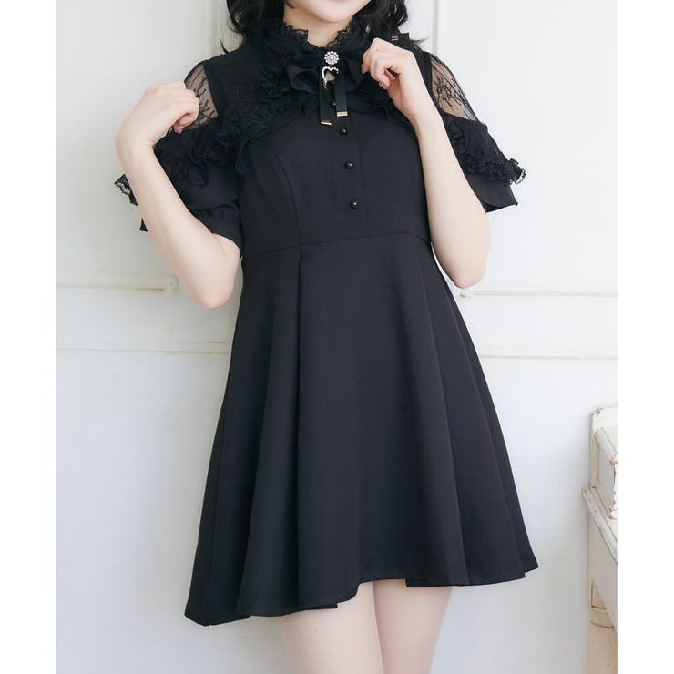 ショルダーオーバーレースラッフルワンピース[品番：RJTW0002105