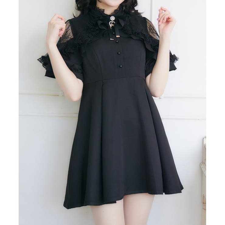 ショルダーオーバーレースラッフルワンピース[品番：RJTW0002105