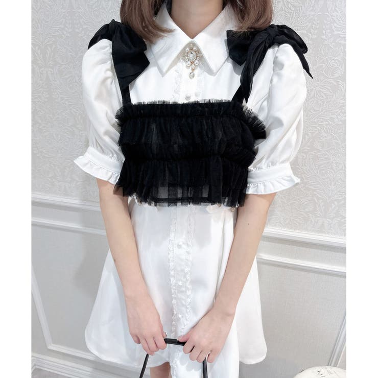 チュールビスチェ+シャツワンピースセット[品番：RJTW0002128