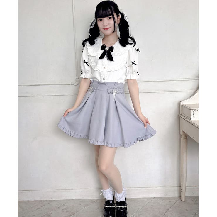 ★美品★ ROJITA ビジューリボンタッキングフレアスカート ★ ビジュリボンタッキングフレアスカート[品番：RJTW0002104