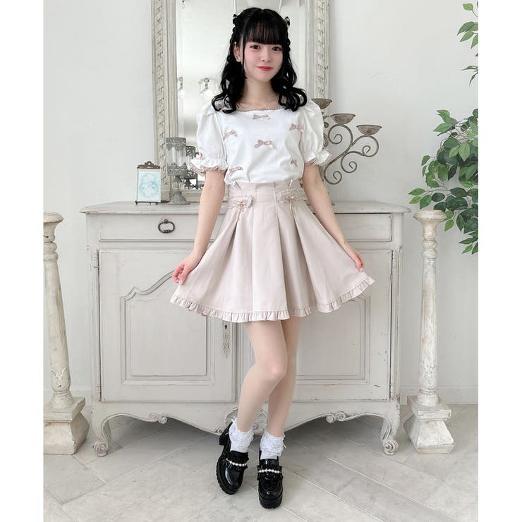 ★美品★ ROJITA ビジューリボンタッキングフレアスカート ★ ビジュリボンタッキングフレアスカート[品番：RJTW0002104