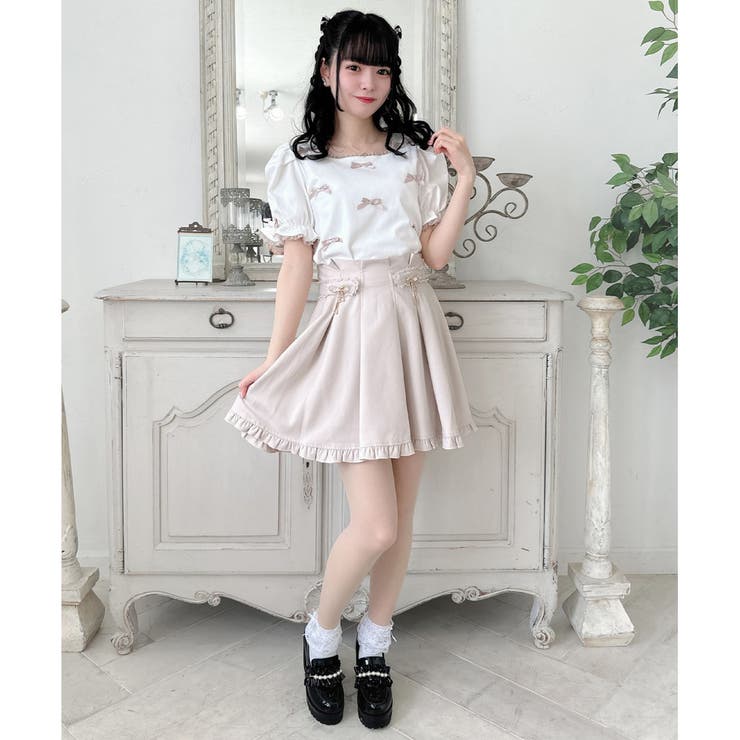 ★美品★ ROJITA ビジューリボンタッキングフレアスカート ★ ビジュリボンタッキングフレアスカート[品番：RJTW0002104