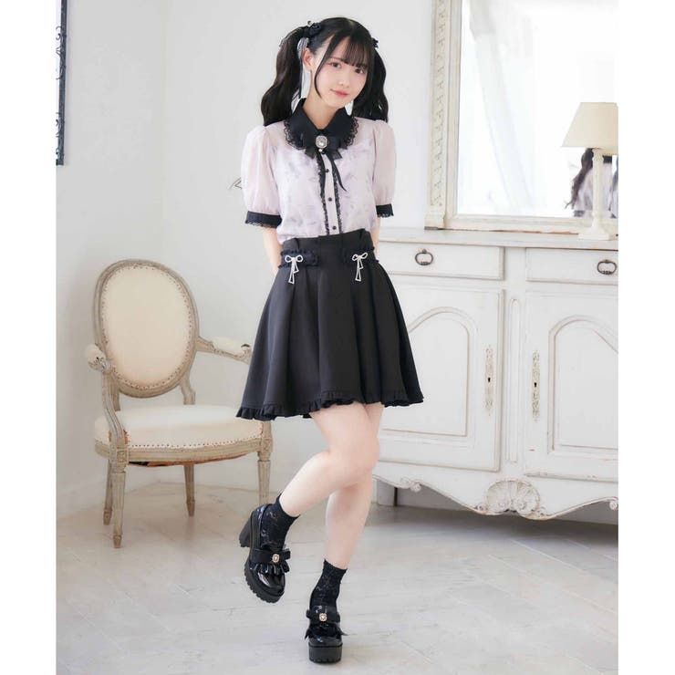 ★美品★ ROJITA ビジューリボンタッキングフレアスカート ★ ビジュリボンタッキングフレアスカート[品番:RJTW0002104