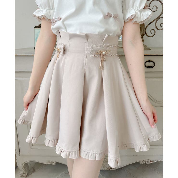★美品★ ROJITA ビジューリボンタッキングフレアスカート ★ ビジュリボンタッキングフレアスカート[品番：RJTW0002104