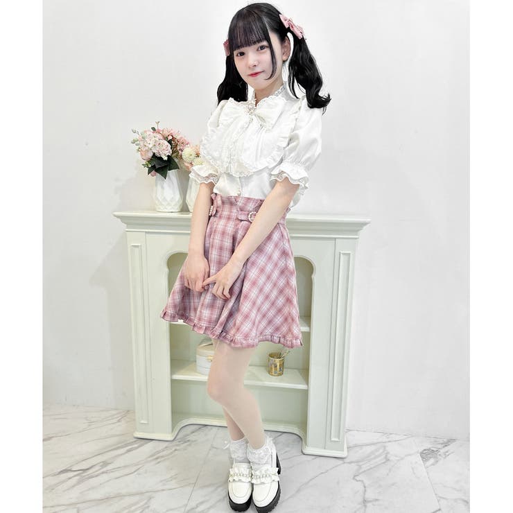 新品タグ付18000円 Vin パールフレアスカート パールバックルタッキングフレアスカート[品番：RJTW0002117