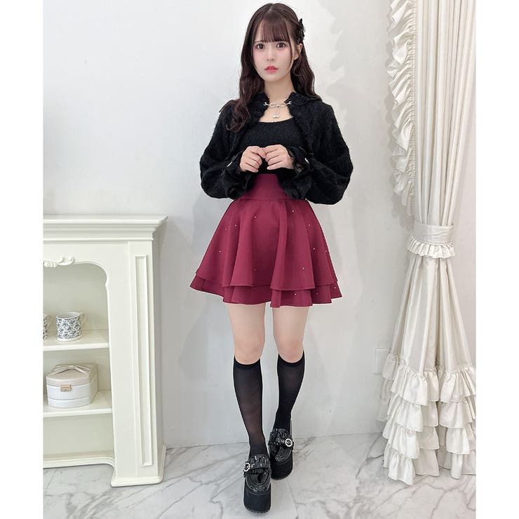 ハートバックルビジューダブルフレアスカート[品番：RJTW0002433
