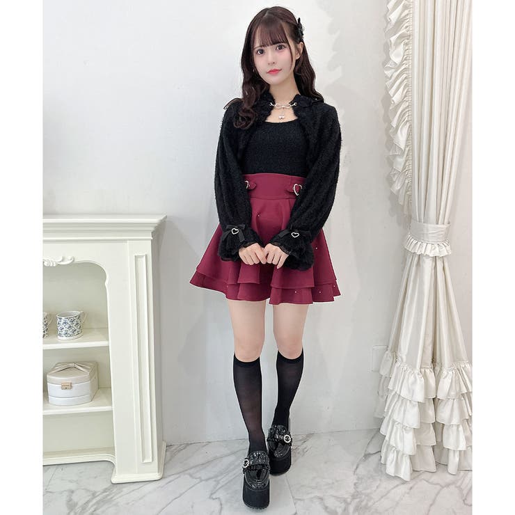 ハートバックルビジューダブルフレアスカート[品番：RJTW0002433