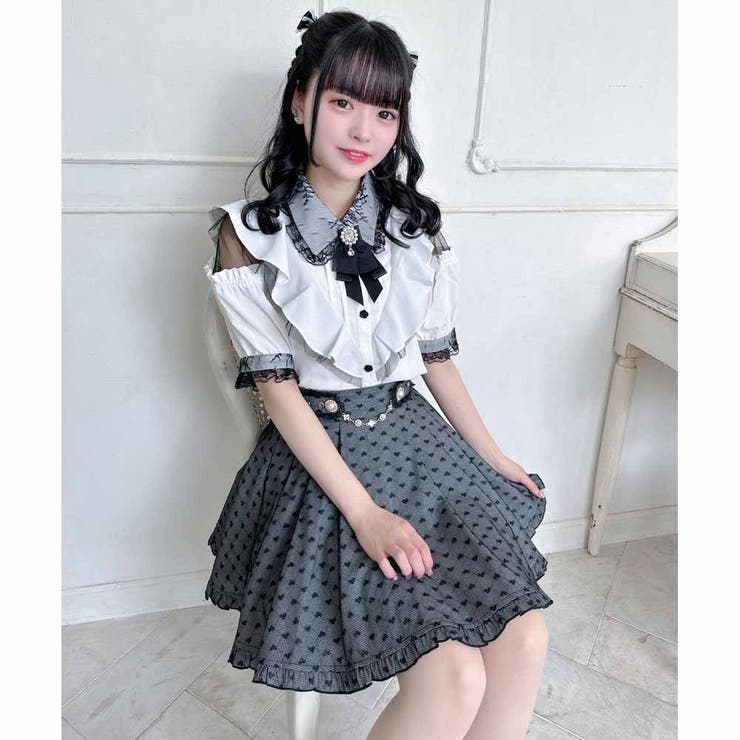殿堂 肩開きVラッフル切替半袖ブラウス[品番：RJTW0002414]｜ROJITA トップス