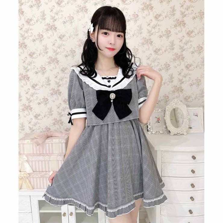 希少 黒入荷！ チェック柄セーラーワンピース[品番：RJTW0002422]｜ROJITA ワンピース