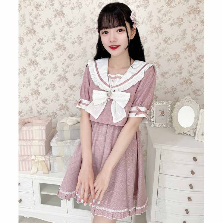 期間限定特別価格 チェック柄セーラーワンピース[品番：RJTW0002422]｜ROJITA 110（105～114cm）