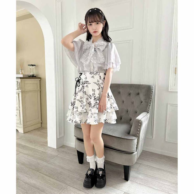 B5363■Rossa ロッサ レース ベロア風 シアー ブラウス 44 KOBE LETTUCE ブラウス レディース レース トップス