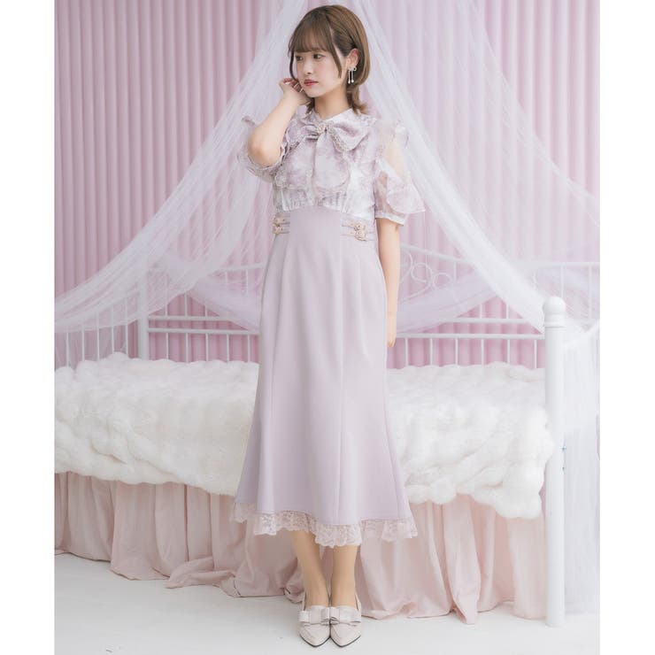 現行タグ☆雑誌掲載　ジバンシーパリ　ロングワンピース　ドレス　プリーツ　ブラック セール】2WAY シアー トップス付き 花柄 レース ロング