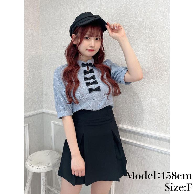 tシャツ ショルダーリボンパワショルトップス レディース ショルダーリボンパワショルトップス(F ホワイト