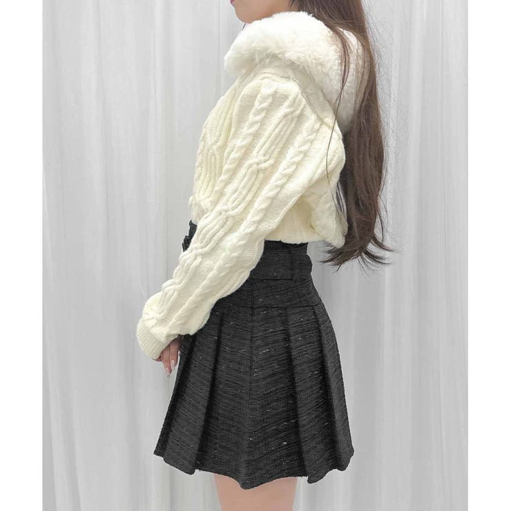 Rmine】フェイクファー襟付きニットカーデ[品番:RJTW0001935 Rmine】フェイクファー襟付きニットカーデ[品番:RJTW0001935