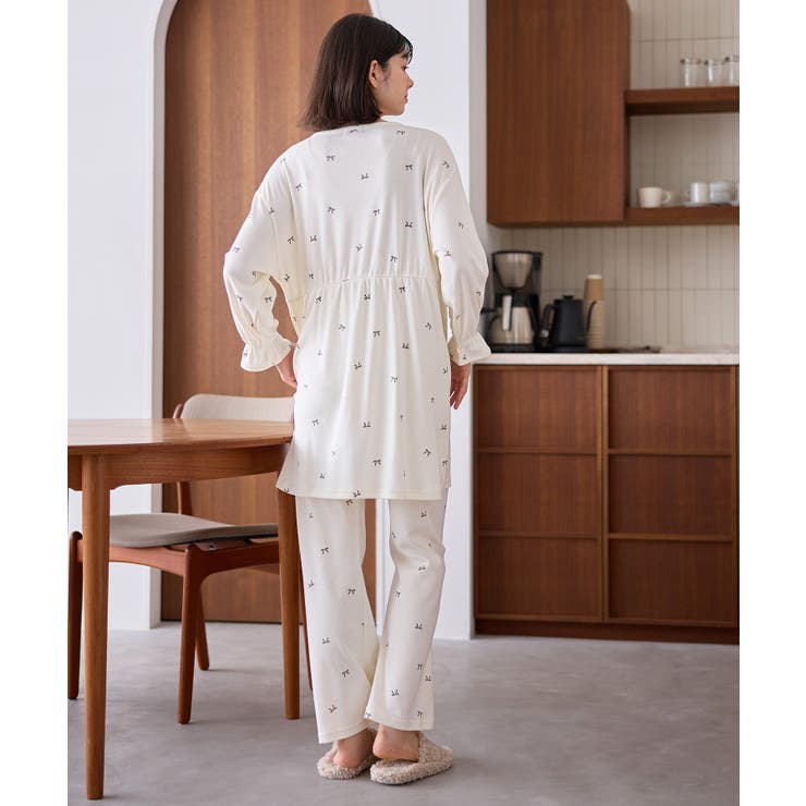 マタニティー パジャマ マタニティウェア・授乳服】275日パジャマ 前開きバンドカラー