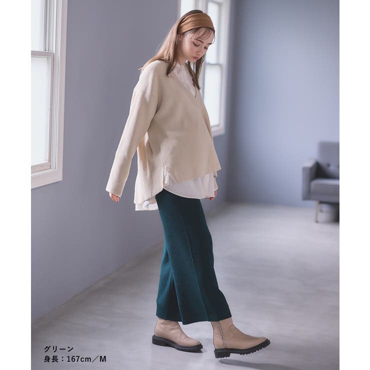 グリーン | ニットリブワイドパンツ マタニティパンツ マタニティ | マタニティウェア・ランジェリーのRosemadame 