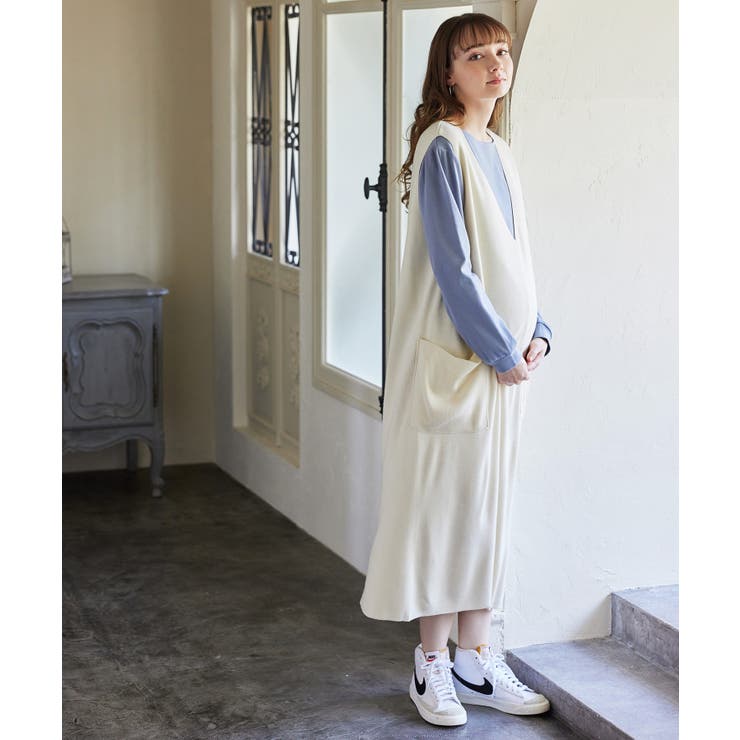 オフ | Vネックニットジャンスカ×スムースカットソー 2点セット アンサンブル | マタニティウェア・ランジェリーのRosemadame 