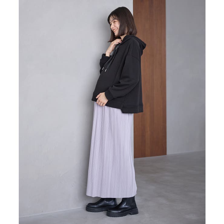 ブラック | お腹リブスカート プリーツスカート セルフカット | マタニティウェア・ランジェリーのRosemadame 