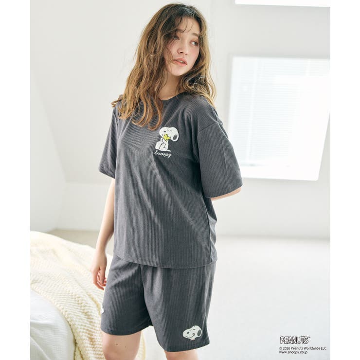 グレー | 【PEANUTS ピーナッツ】スヌーピー パイルリブパンツ | 推部屋plus