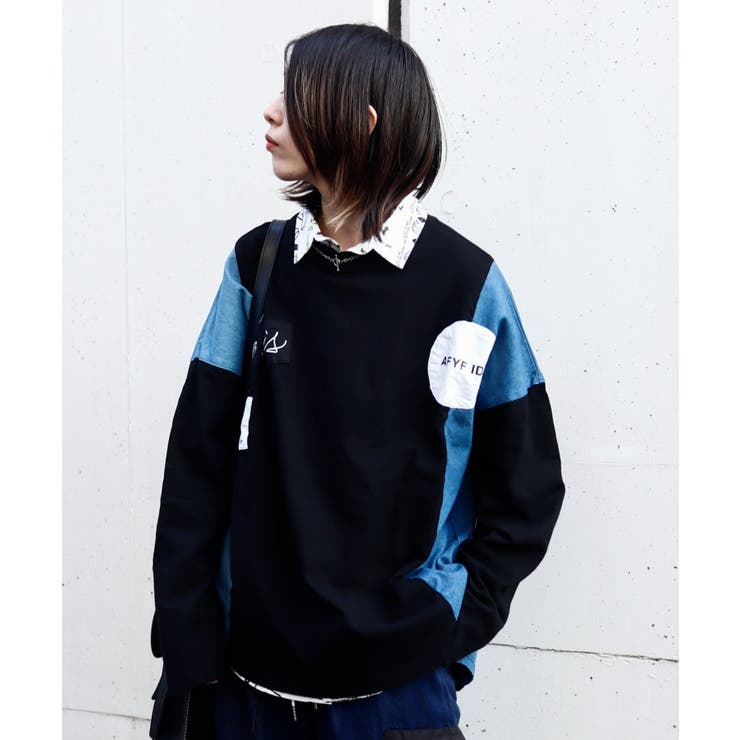 AFYFDENIM MIX LST/デニムミックス オーバーサイズ ロンT[品番