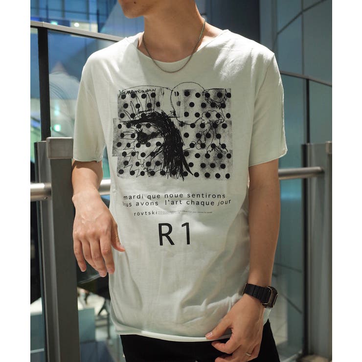 綿モダール天竺 プリントメローネックTシャツ 半袖[品番：RVSM0000064