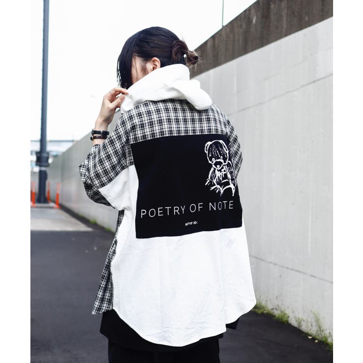 AFYF MIX HOOD SHIRT/オーバーサイズ ミックスフードシャツ[品番