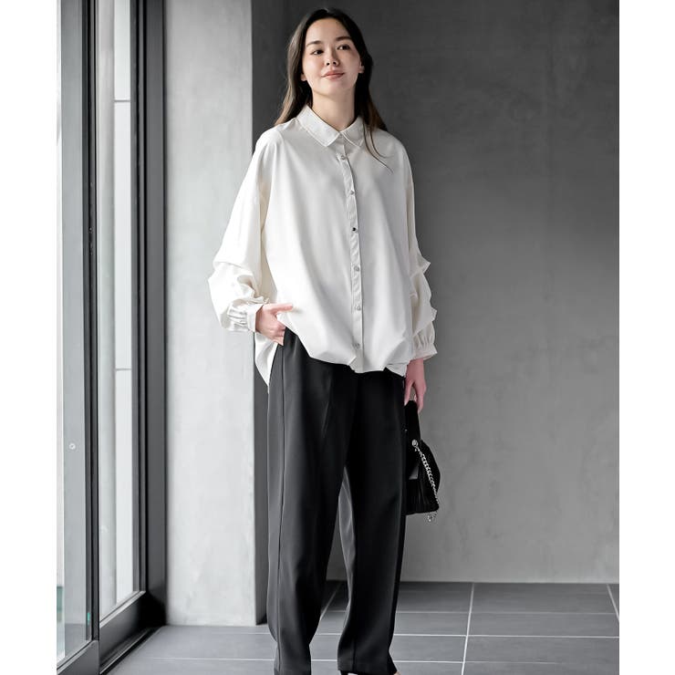 変形スリーブ裾タック多釦ブラウス | rps | 詳細画像18 