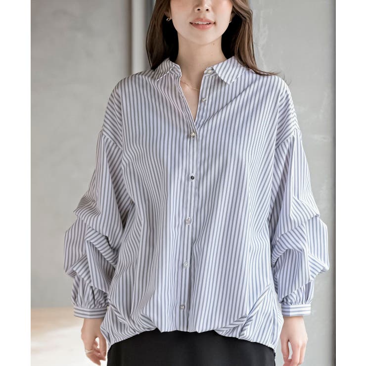 オフホワイト2 | 変形スリーブ裾タック多釦ブラウス | rps