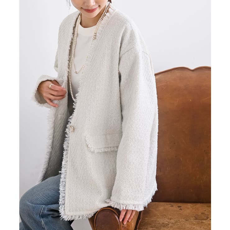 オフホワイト | ツイードノーカラージャケット | rps