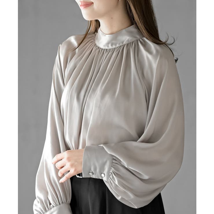 グレー | ウ゛ィンテージサテンハイネックブラウス | rps