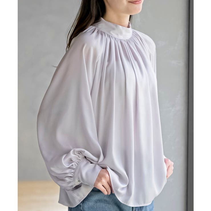 ライトグレー | ウ゛ィンテージサテンハイネックブラウス | rps