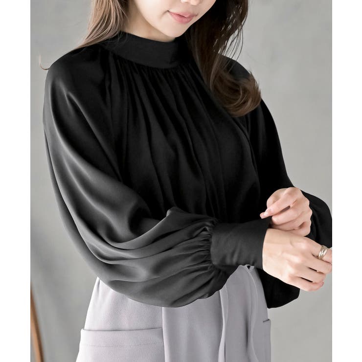 ブラック | ウ゛ィンテージサテンハイネックブラウス | rps