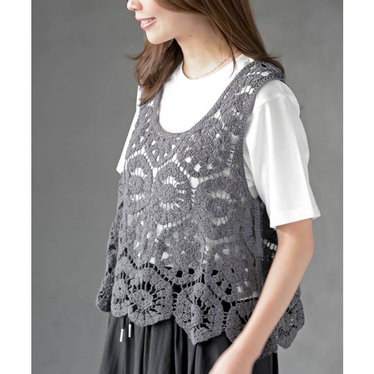 CHACグレー | ＴシャツＳＥＴカギ針ビスチェアンサンブル | rps