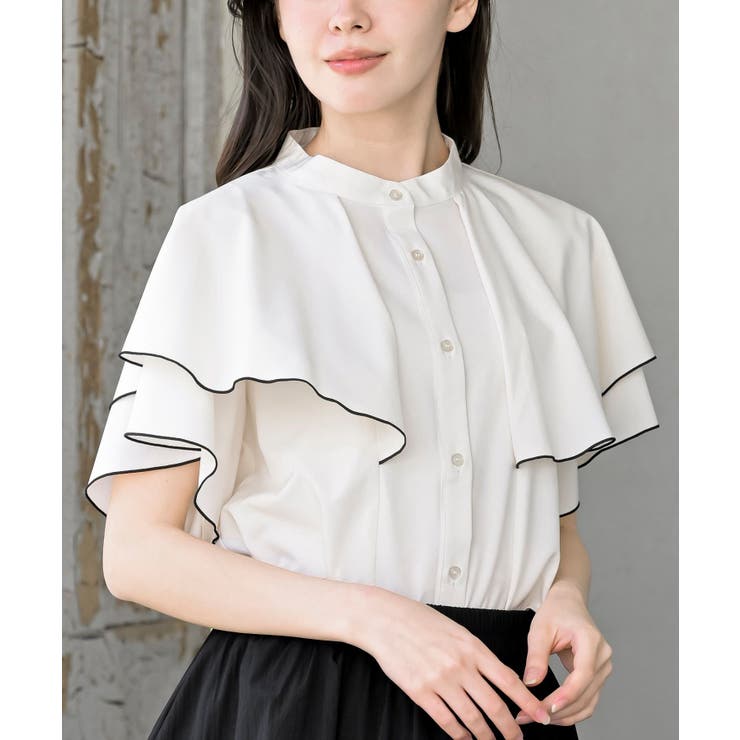 バンドカラー配色ケープブラウス | rps | 詳細画像1 