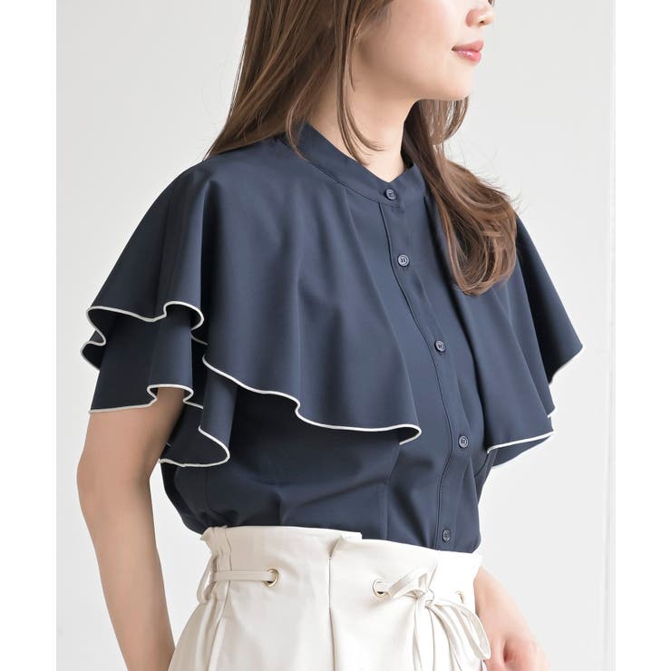 バンドカラー配色ケープブラウス | rps | 詳細画像30 