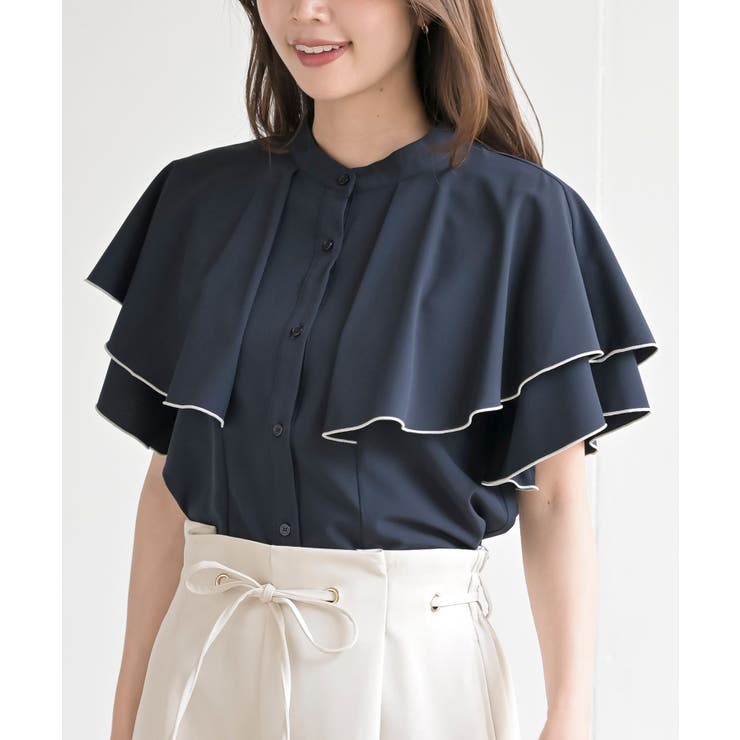 バンドカラー配色ケープブラウス | rps | 詳細画像31 