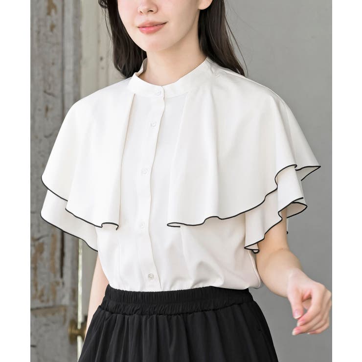 バンドカラー配色ケープブラウス | rps | 詳細画像6 