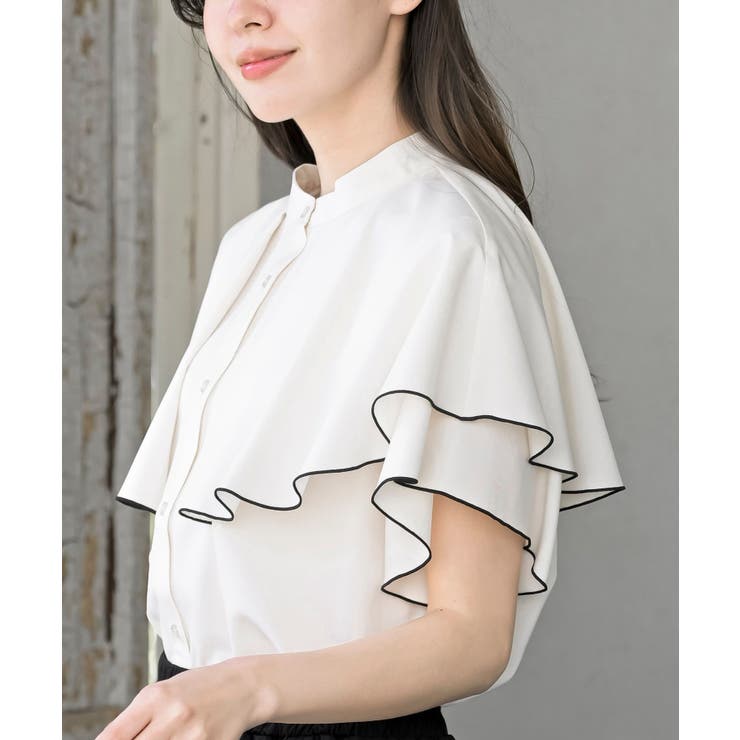 バンドカラー配色ケープブラウス | rps | 詳細画像7 