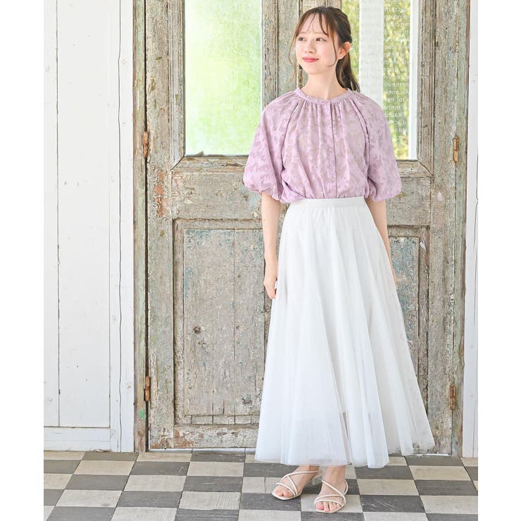 花柄シアージャガードバルーン袖ブラウス[品番：RPSW0001740]｜rps