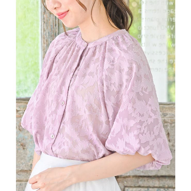 花柄シアージャガードバルーン袖ブラウス[品番：RPSW0001740]｜rps