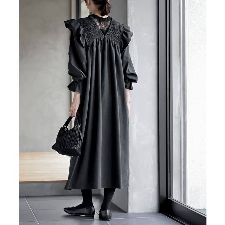 ピーチ起毛フリルシャーリングワンピース[品番：RPSW0004156]｜rps