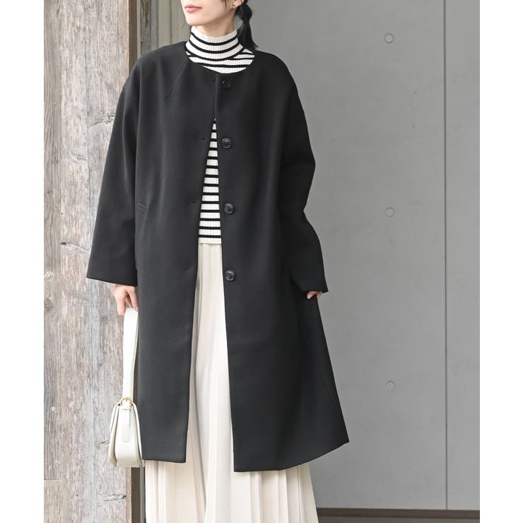 ブラック | ノーカラーロングコート | rps