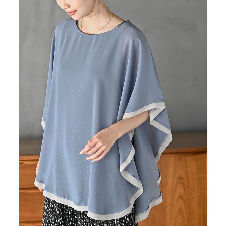 グレイッシュB | ふちどり配色シフォンバタフライブラウス | rps