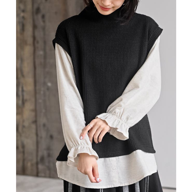 ワッフルハイネックベストレイヤー風プルオーバー | rps | 詳細画像1 