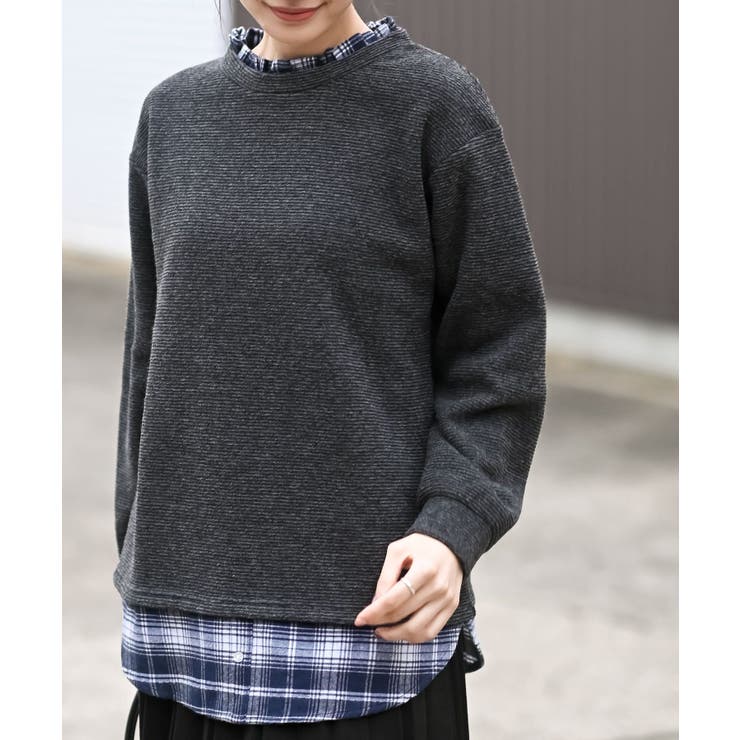 CHACグレー | チェックシャツレイヤー風プルオーバー | rps