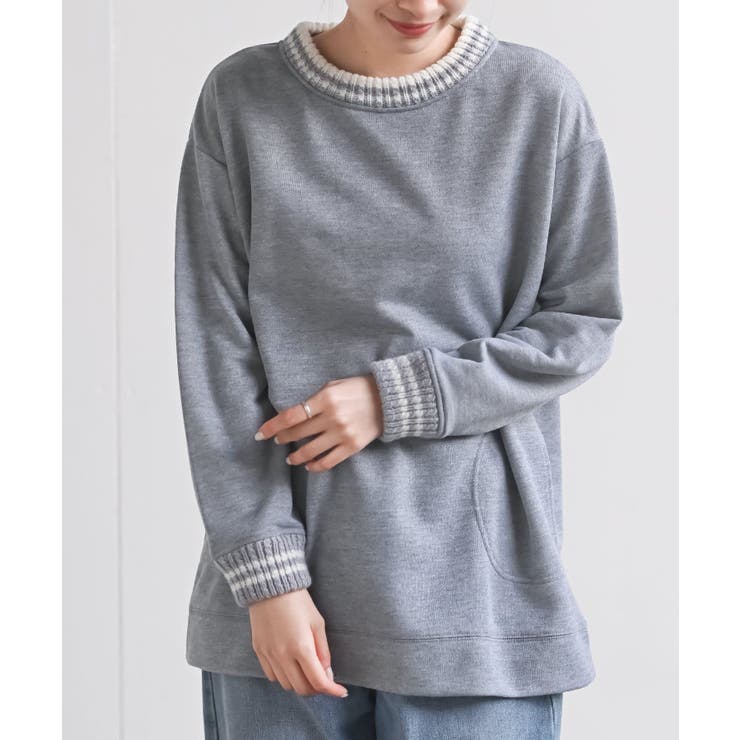 杢グレー | ラインニットリブ使い裏毛プルオーバー | rps
