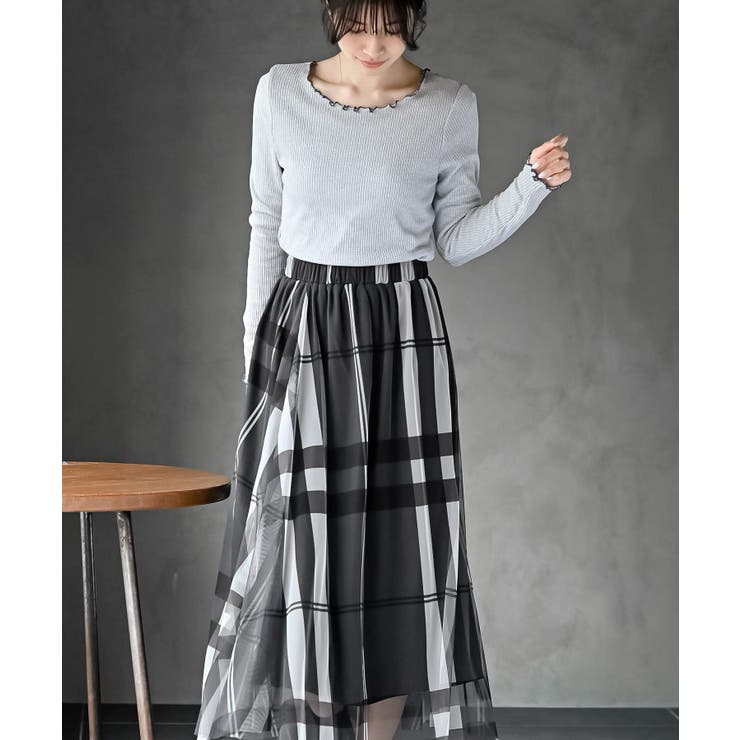 チュールチェックプリントギャザースカート | rps | 詳細画像13 
